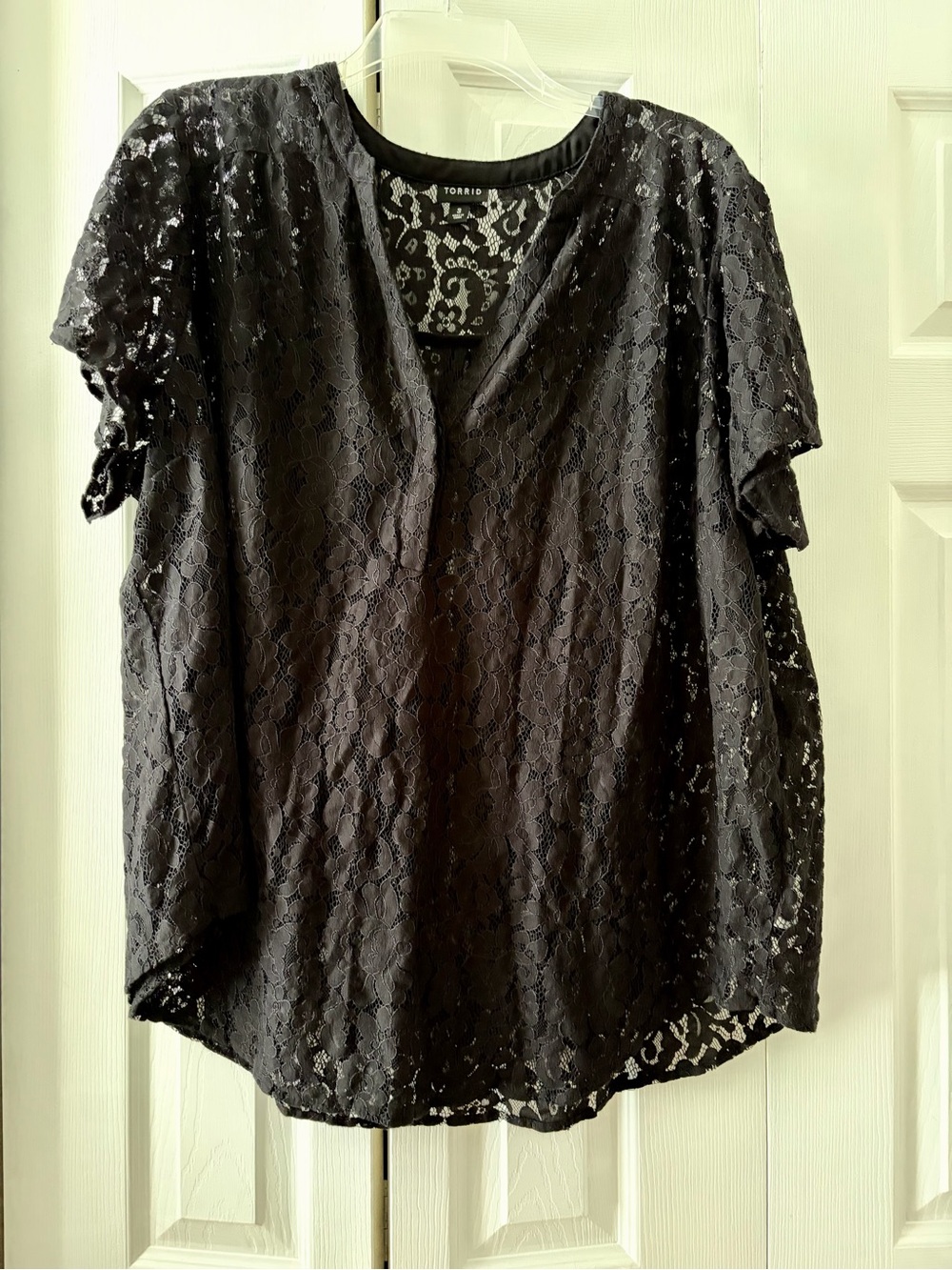 Torrid Black Lace Short Sleeve V-Neck Blouse